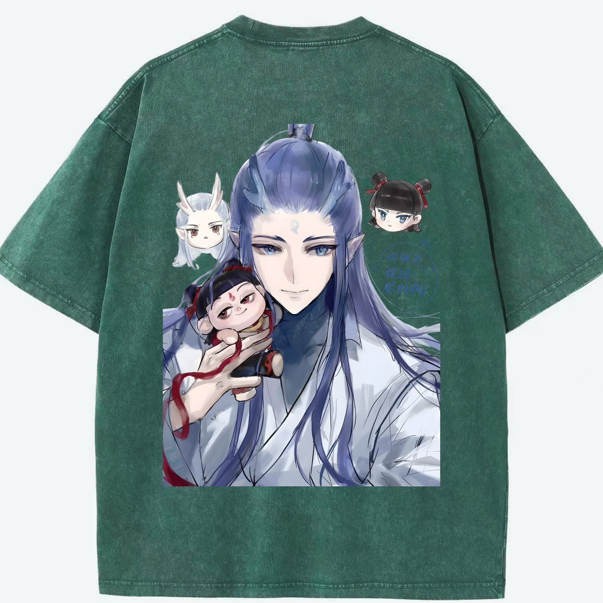 （画像用） Ne Zha 2 ナタ 魔童の大暴れ 綿100% ヴィンテージ風 半袖Tシャツ（背面プリント）